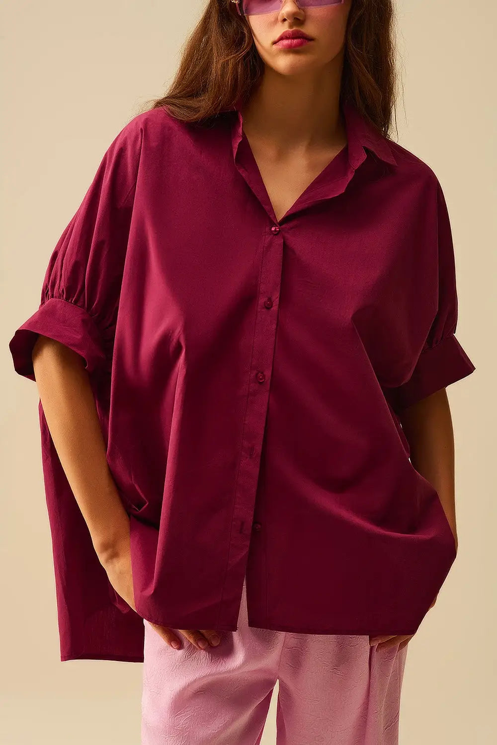 Q2 Chemisier oversize bordeaux à manches courtes