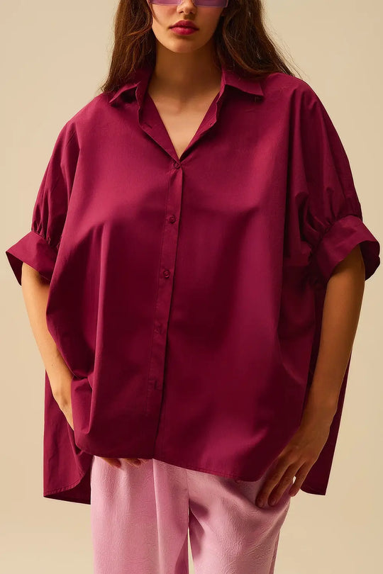 Chemisier oversize bordeaux à manches courtes - Tee-Shirt