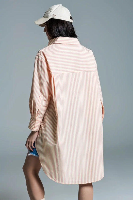 Chemisier oversize orange clair à rayures blanches - Tee-Shirt