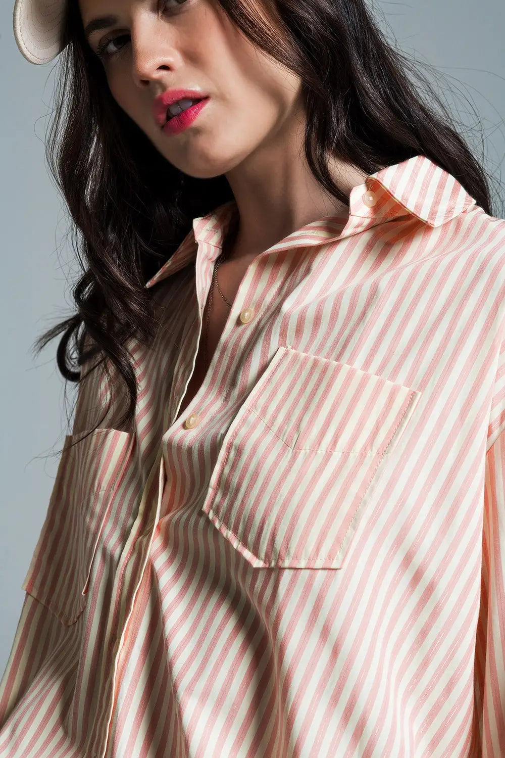 Chemisier oversize orange clair à rayures blanches - Tee-Shirt