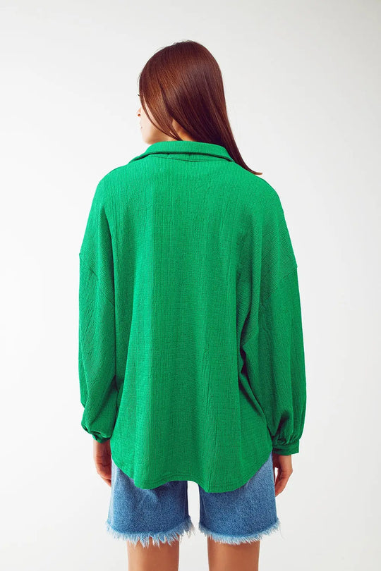 Chemisier texturé avec manches ballon en vert - Tee-Shirt