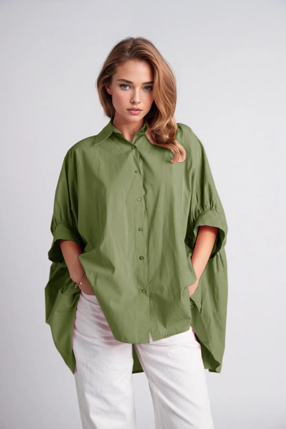 Chemisier vert surdimensionné à manches courtes - Tee-Shirt