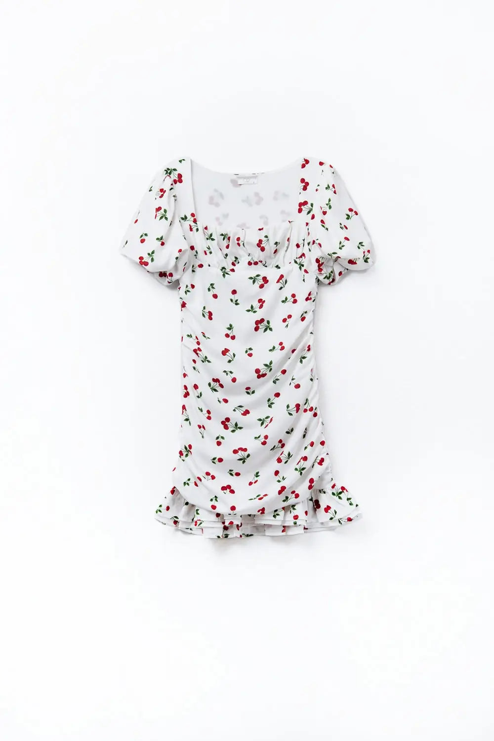 Cherry Puff Sleeve Mini Dress - Dresses