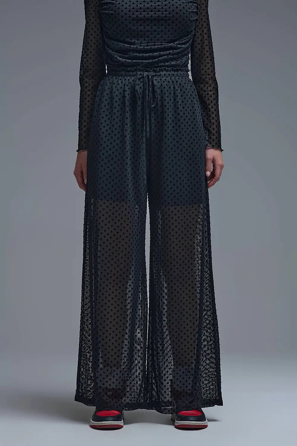 Q2 Chic Black Sheer Polka Dot Pants