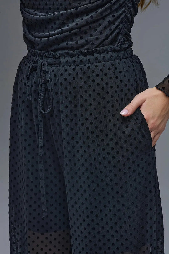 Chic Black Sheer Polka Dot Pants - Pants