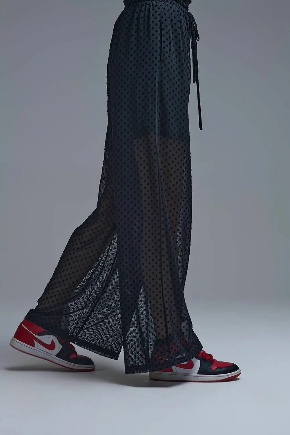 Chic Black Sheer Polka Dot Pants - Pants