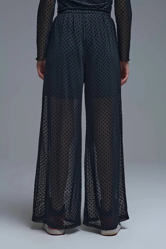 Chic Black Sheer Polka Dot Pants - Pants