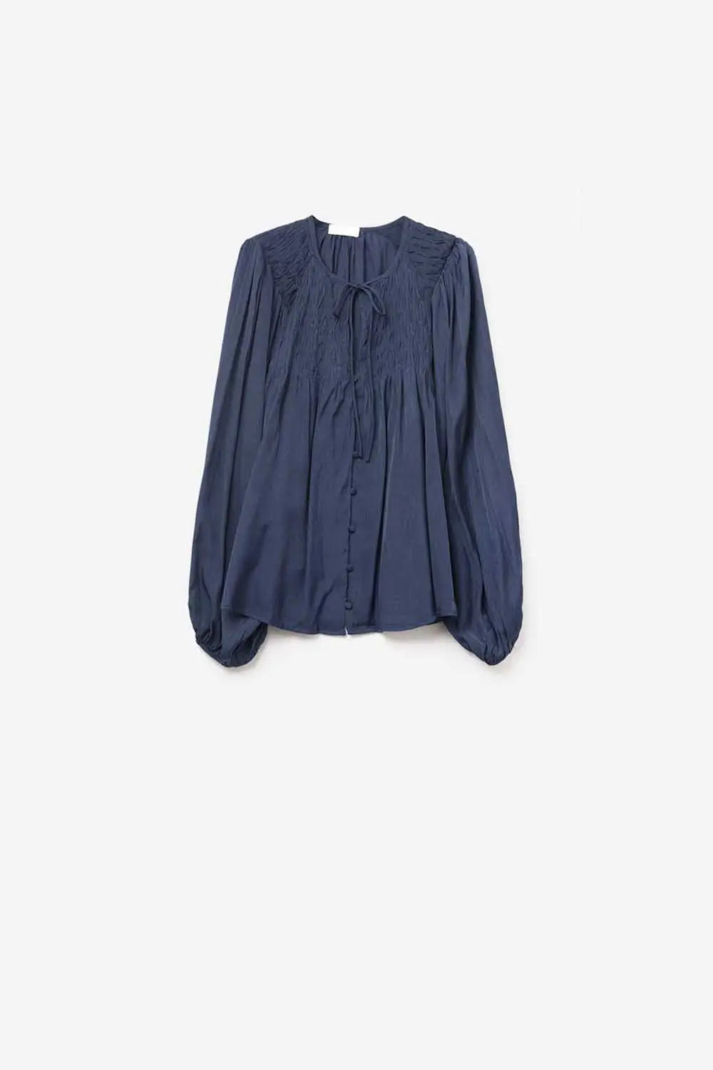 Chic Blue Satin Shirt with Lace - Tops