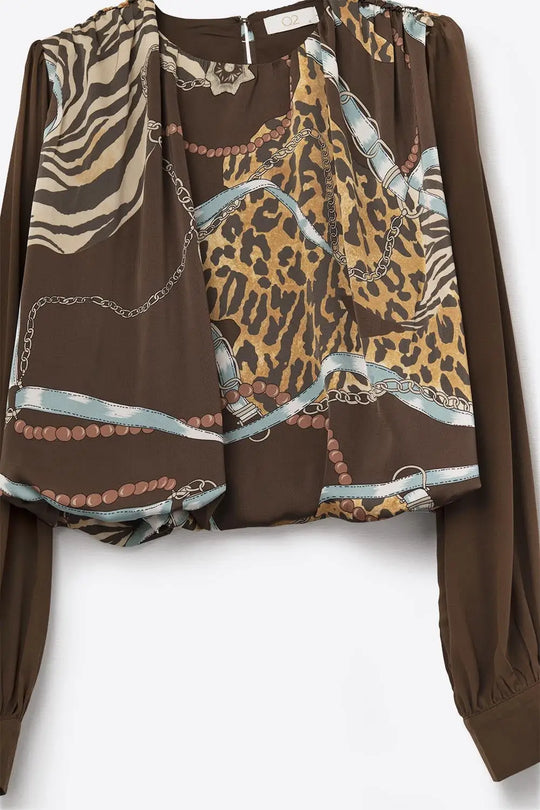 Chic brown Cropped Top with Abstract Print - Tops