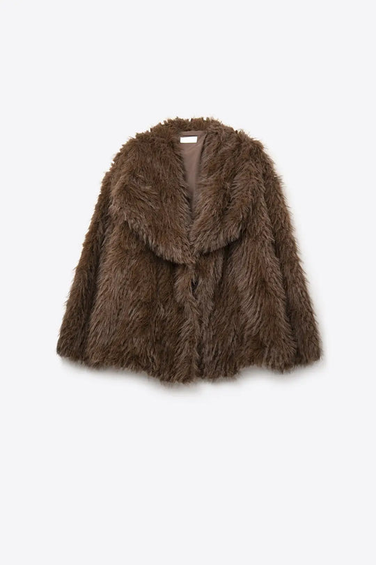 Chic brown Faux Fur Jacket with a wide neck - Coats and Jackets