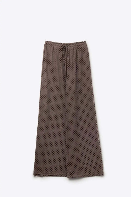 Chic Brown Sheer Polka Dot Pants with side pockets - Pants