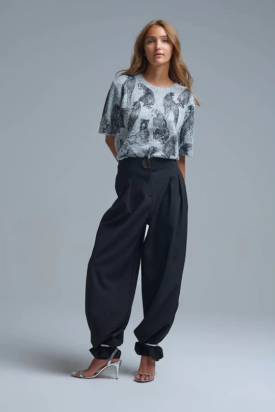 Chic Gray Animal-Print Short-Sleeve Sweater - One Size / Grey - Sweaters