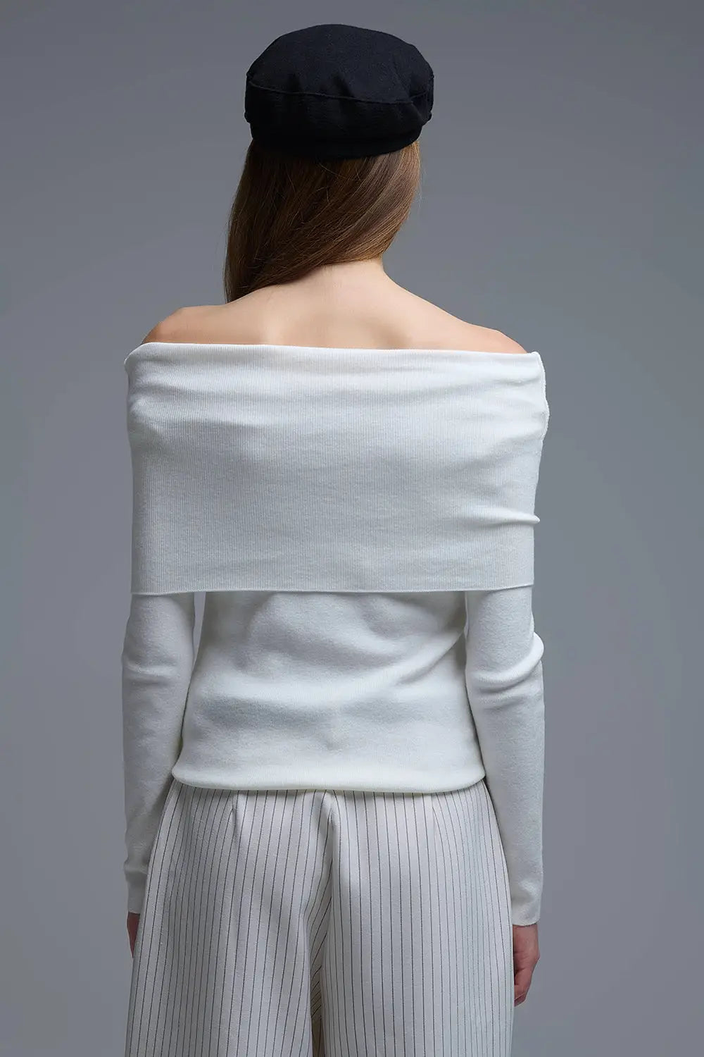 Chic Off-Shoulder boat neck Knit Top in white - Sweaters