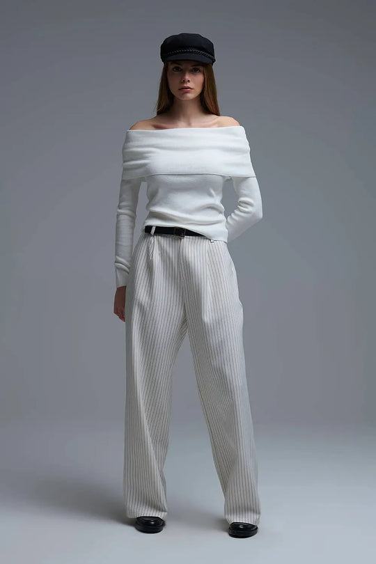 Chic Off-Shoulder boat neck Knit Top in white - Sweaters