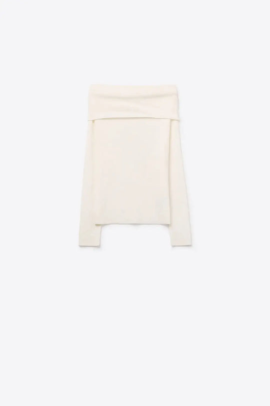Chic Off-Shoulder boat neck Knit Top in white - Sweaters