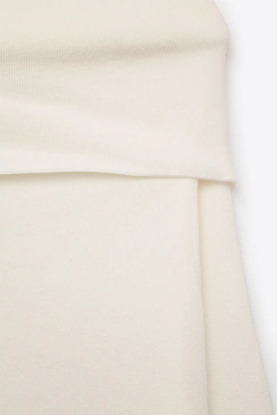 Chic Off-Shoulder boat neck Knit Top in white - Sweaters