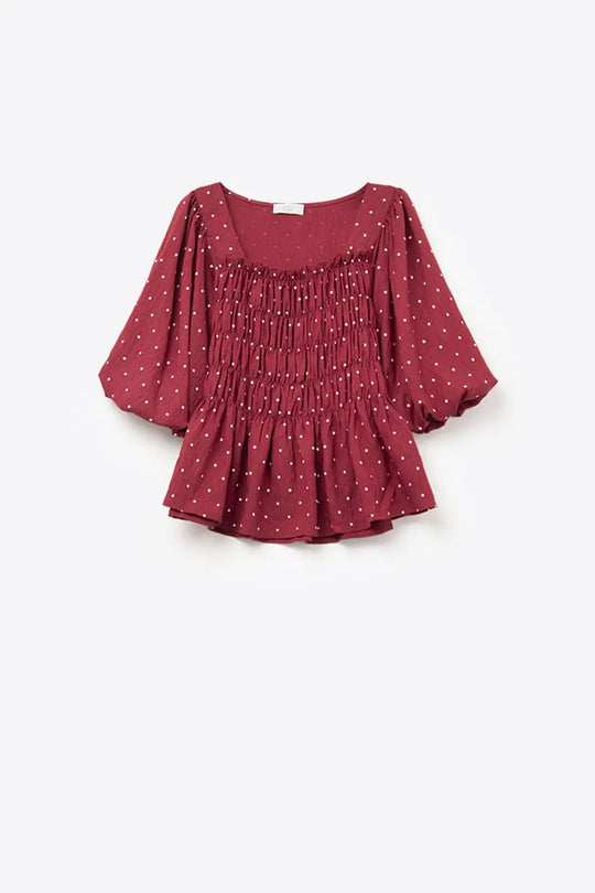 Chic Red Polka-Dot Cropped Top fitted at the waist - Tops