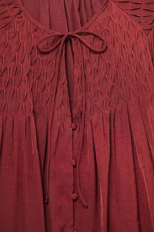 Chic Red Satin Shirt with Lace - Tops