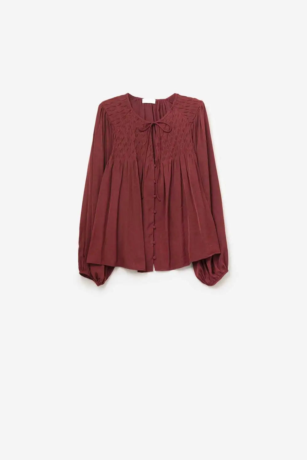 Chic Red Satin Shirt with Lace - Tops