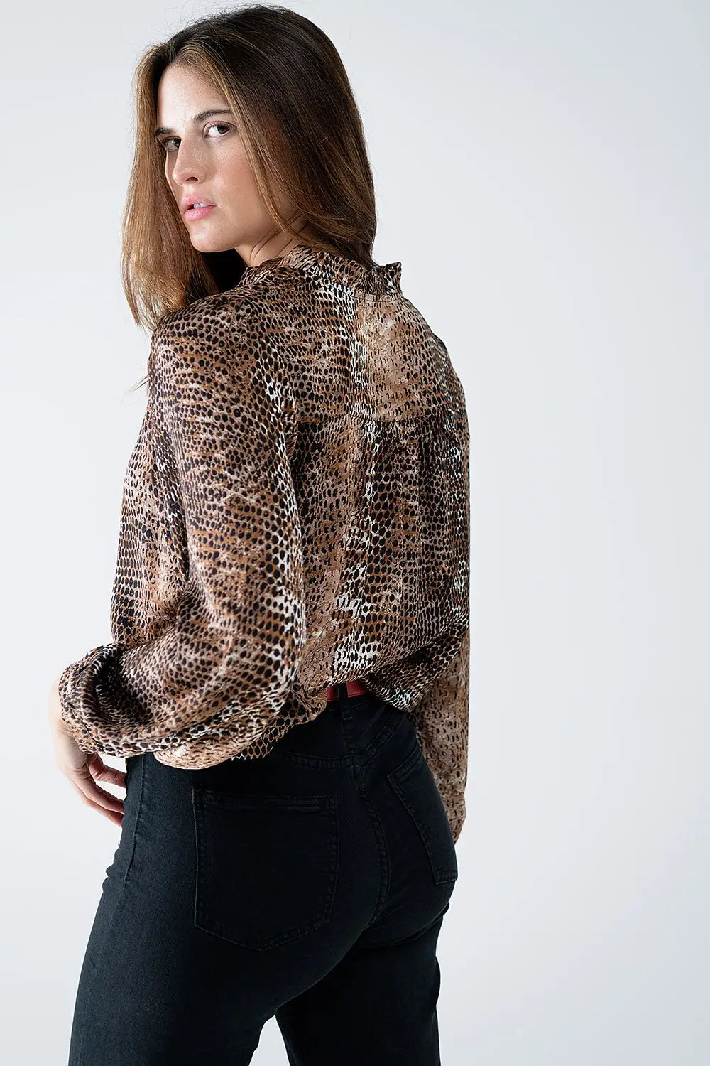 Chiffon Blouse in Brown Leopard Print - Shirts