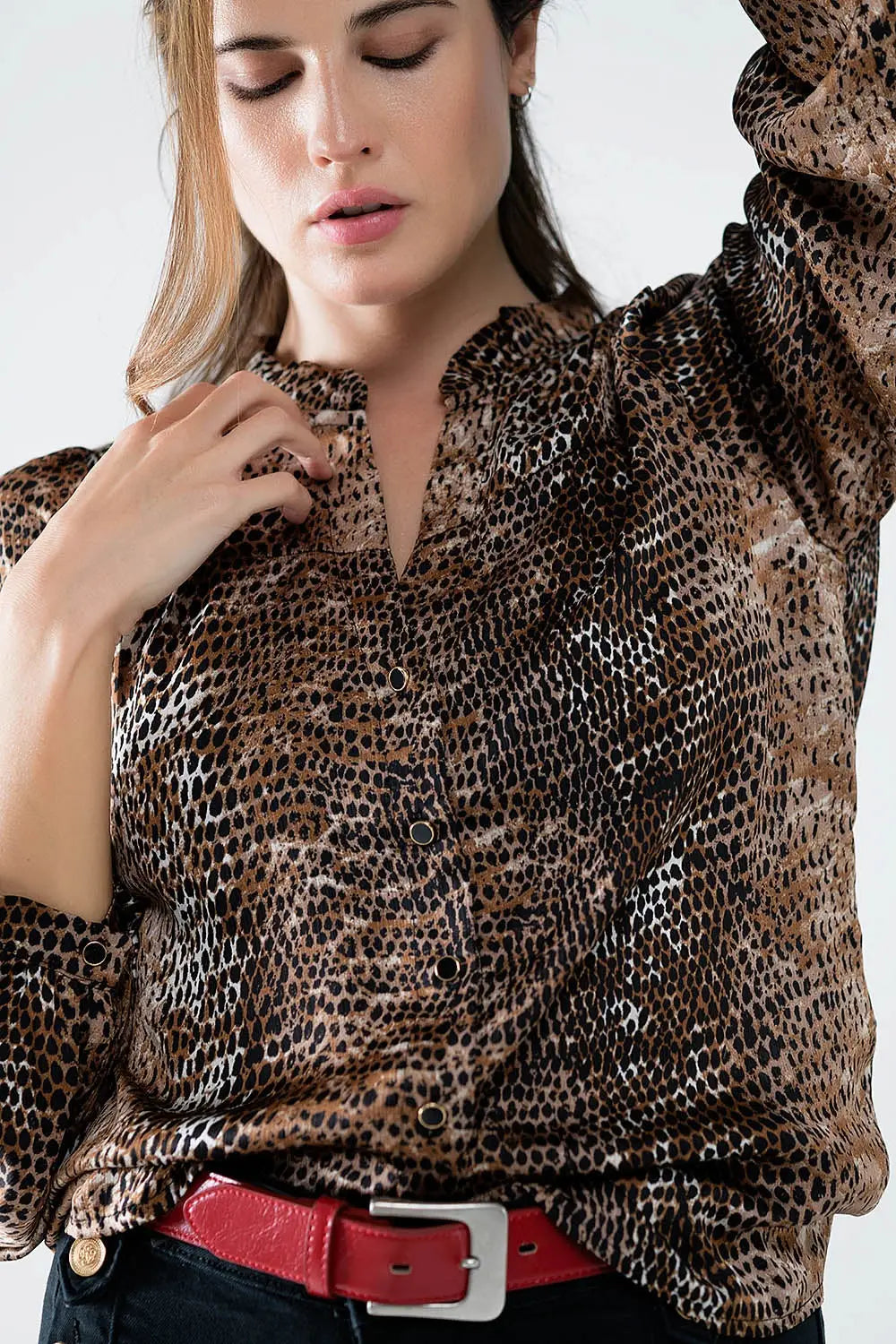 Chiffon Blouse in Brown Leopard Print - Shirts