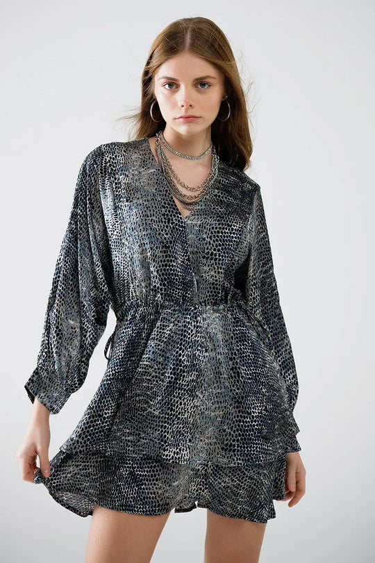 Chiffon Dress in Gray Leopard Print - Dresses