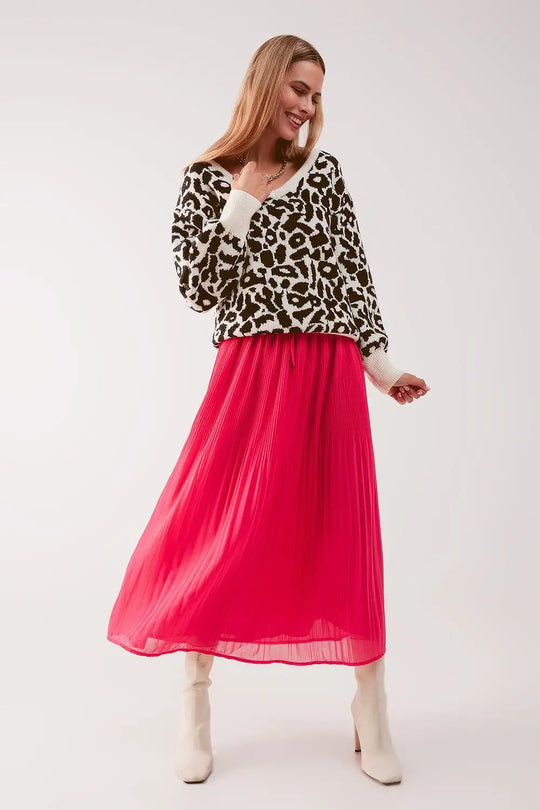 Chiffon pleated midi skirt in fuchsia - Skirts