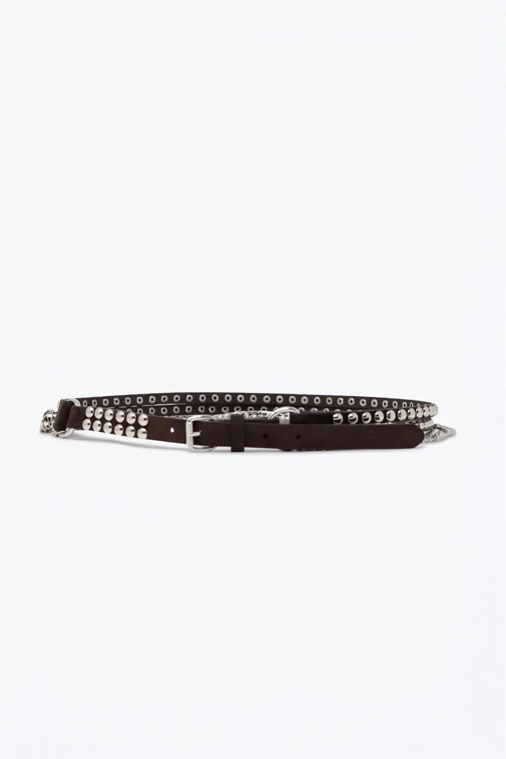 Q2 Choco Studded Belt with Hanging Chains