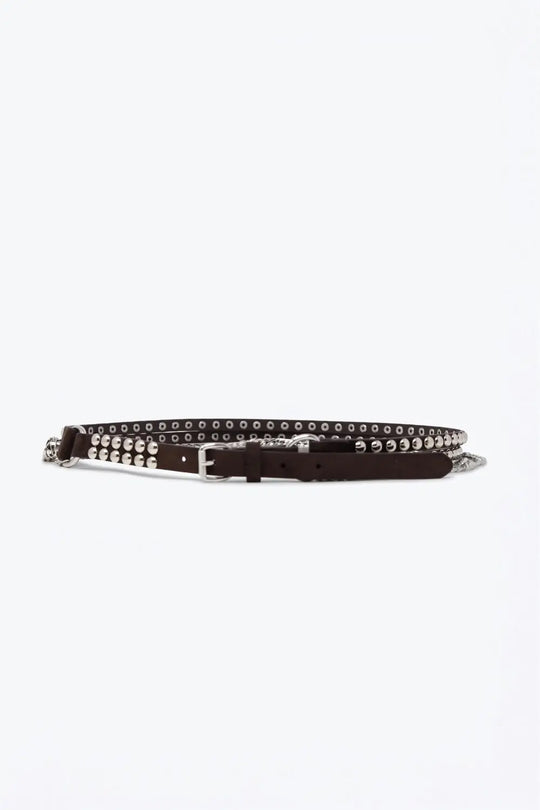 Q2 Choco Studded Belt with Hanging Chains