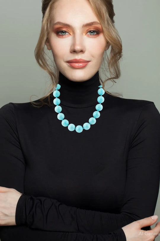 Chunky Blue Turquoise Magnesite Beaded Necklace - Necklaces