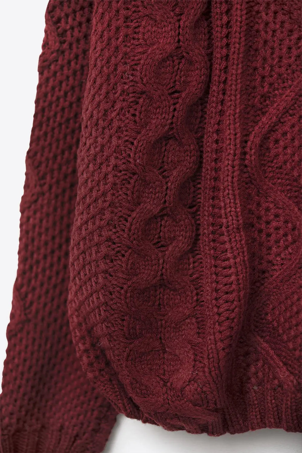 Chunky Cable Knit Maroon Pullover with Dropped Shoulder - One Size / Red - Sweaters