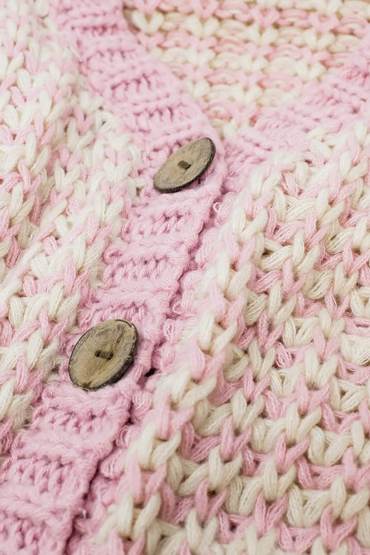 Chunky Checkered Cardigan With Big Wooden Buttons in pink - One Size / Pink - Coats and Jackets