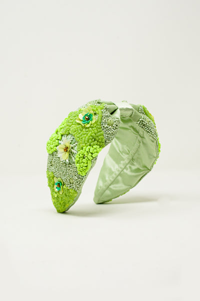 Chunky headband with embellished green flowers