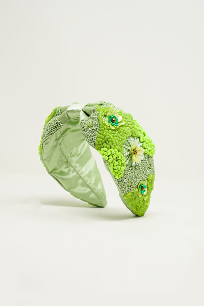 Chunky headband with embellished green flowers