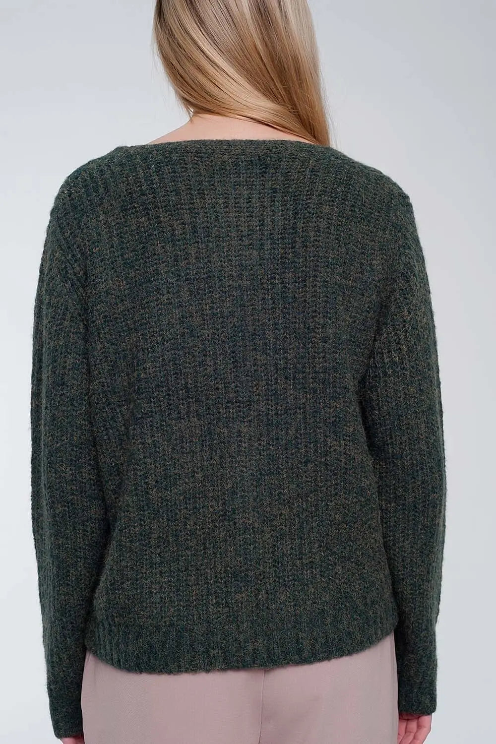 Chunky knit cardigan in khaki - Sweaters