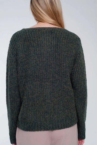 Chunky knit cardigan in khaki - Sweaters