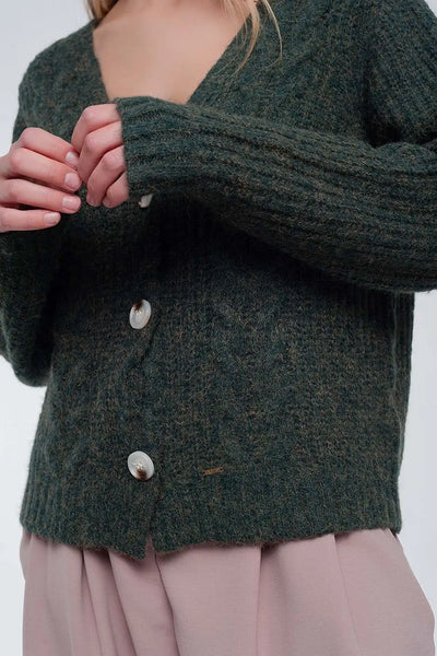 Chunky knit cardigan in khaki - Sweaters
