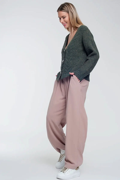 Chunky knit cardigan in khaki - Sweaters
