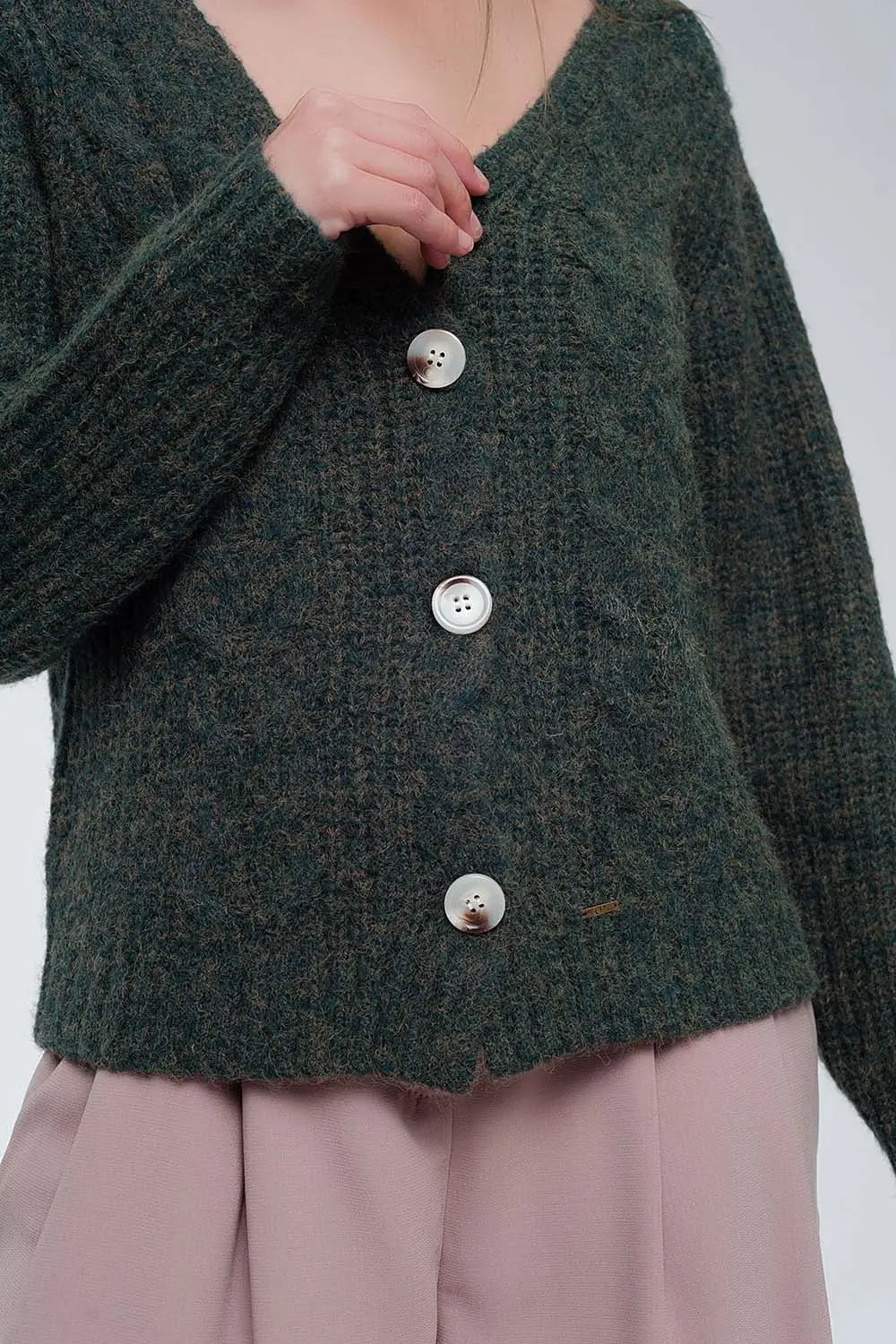 Chunky knit cardigan in khaki - Sweaters