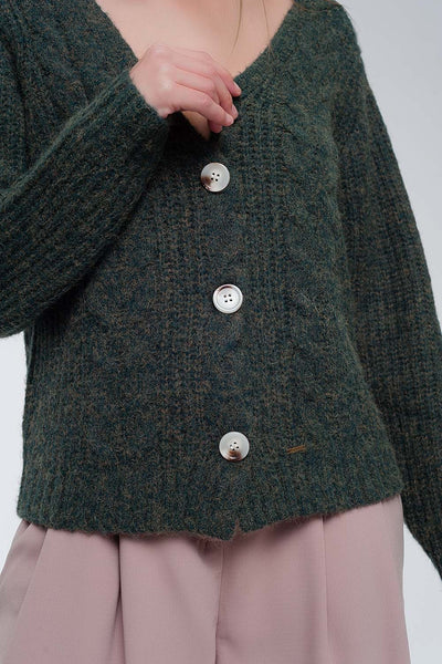 Chunky knit cardigan in khaki