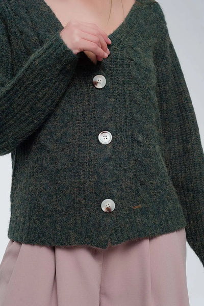 Chunky knit cardigan in khaki - Sweaters