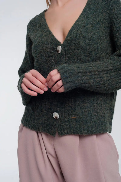 Chunky knit cardigan in khaki - Sweaters