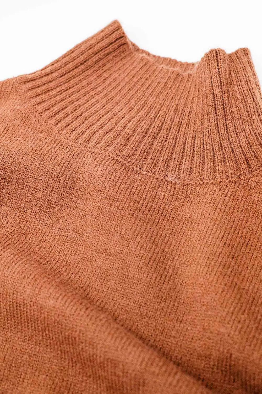 Q2 chunky knit sweater in camel with turtleneck