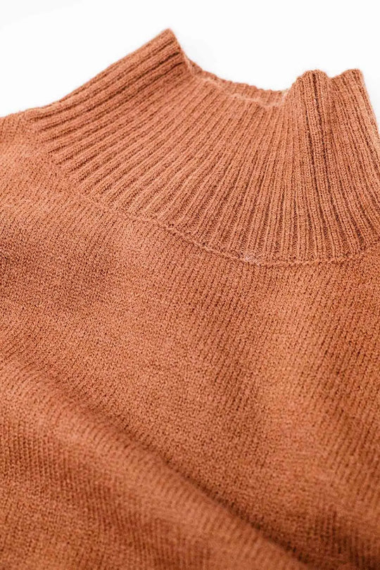 Q2 chunky knit sweater in camel with turtleneck
