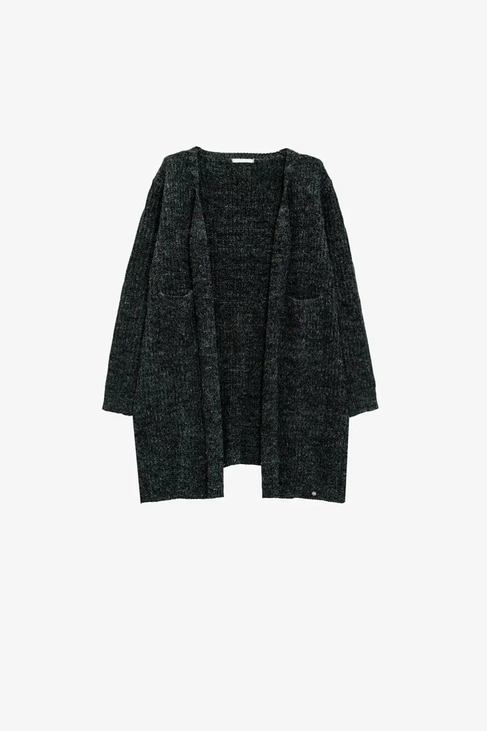 Q2 chunky knitted dark grey cardigan with pocktes