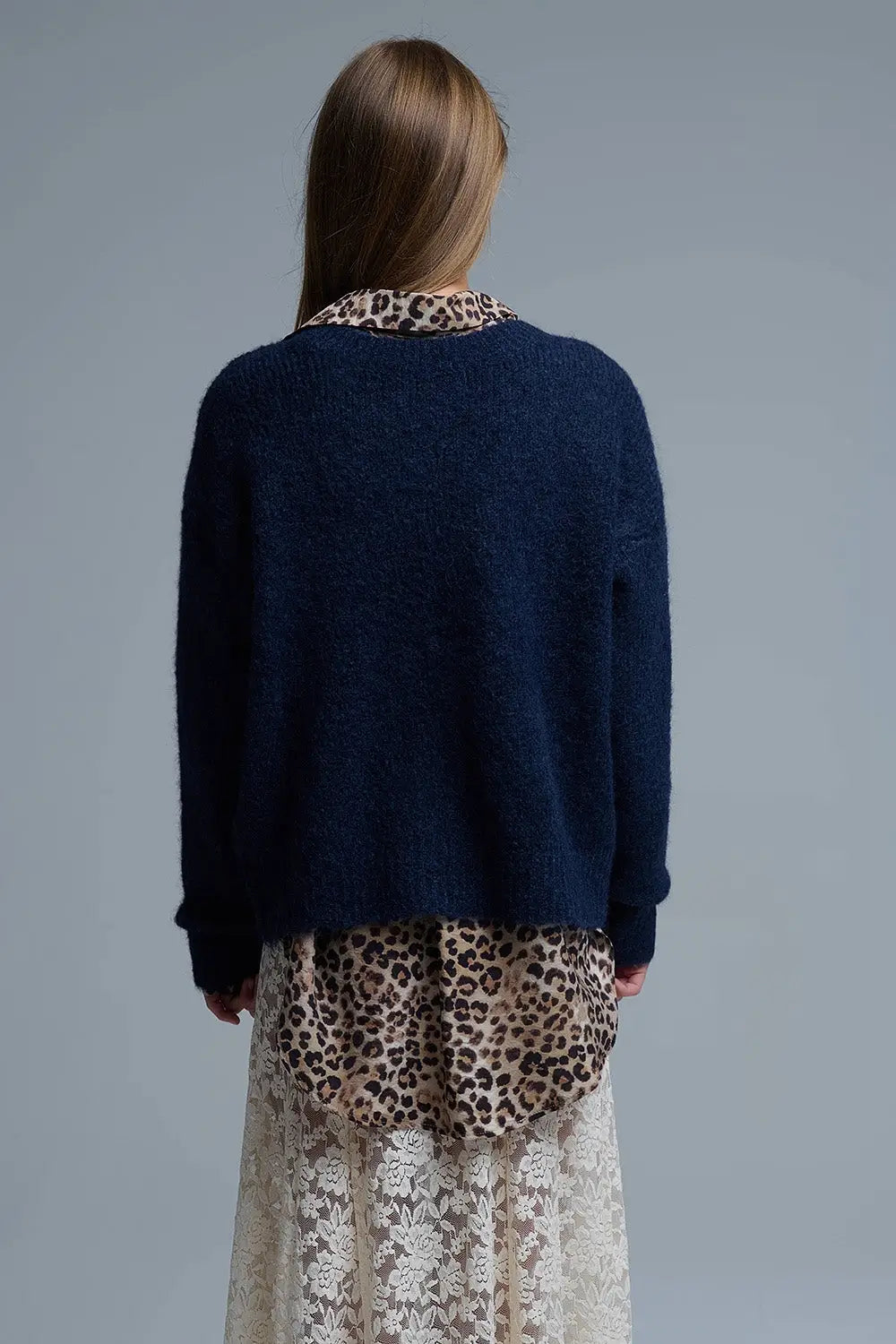 Chunky Navy Knitted Cardigan With Medley of Big Gold Buttons - One Size / Blue - Sweaters
