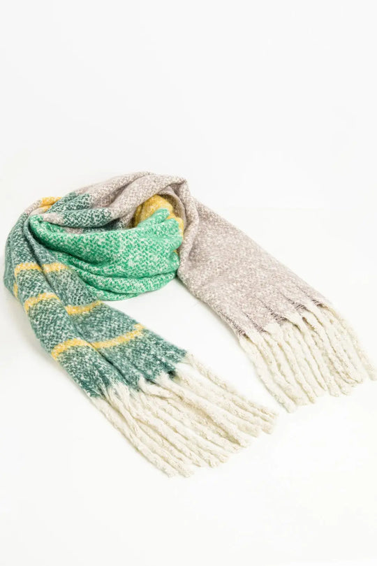Chunky Scarf With Stripe design in green and yellow - One Size / Green - Scarves & Hats
