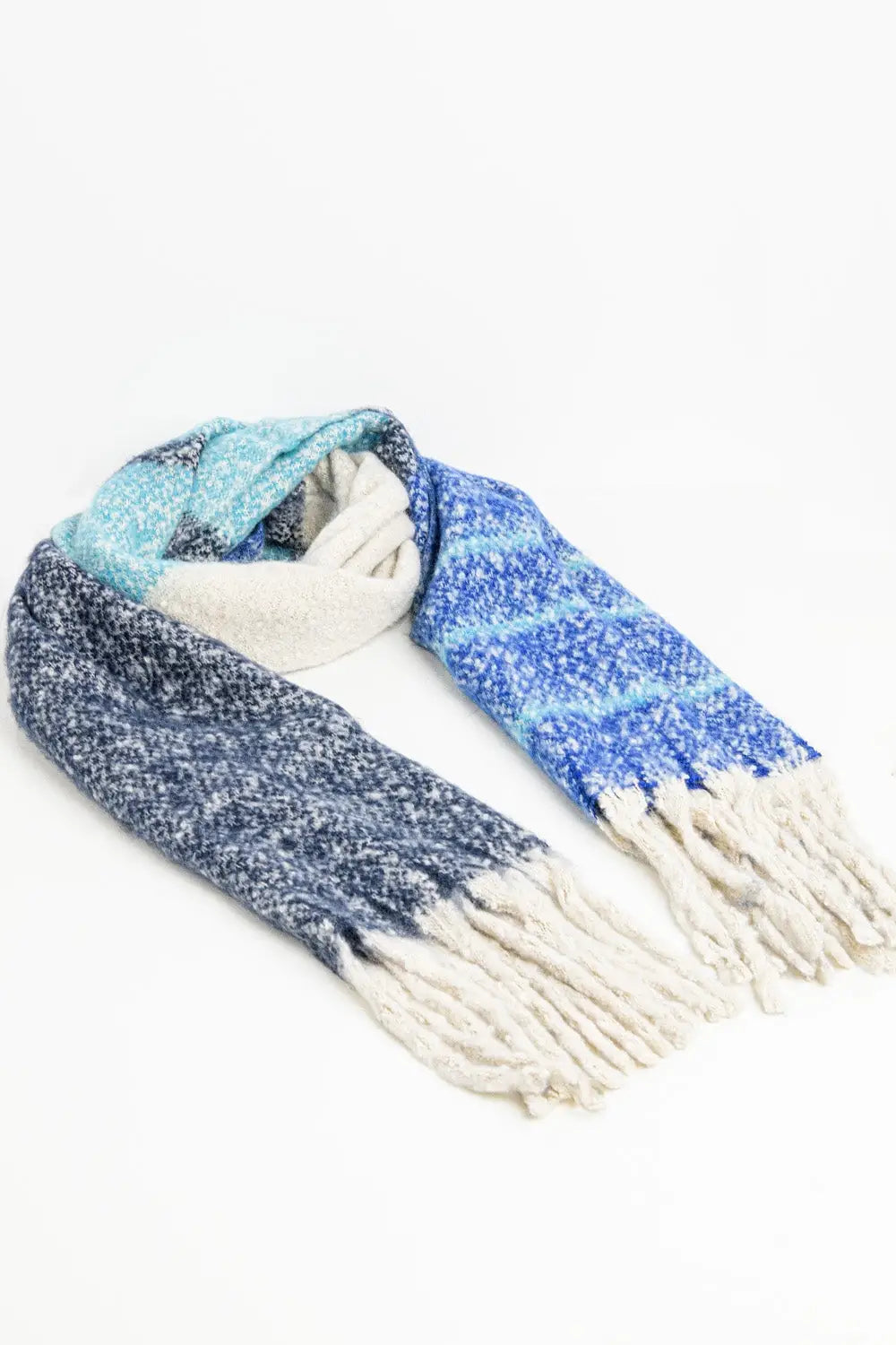 Chunky scarf with stripes in blue - One Size / Blue - Scarves & Hats