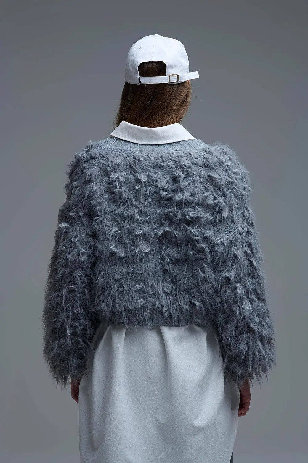 Chunky Shag Style Fluffy Knitted Cardigan in Grey - One Size / Grey - Coats and Jackets