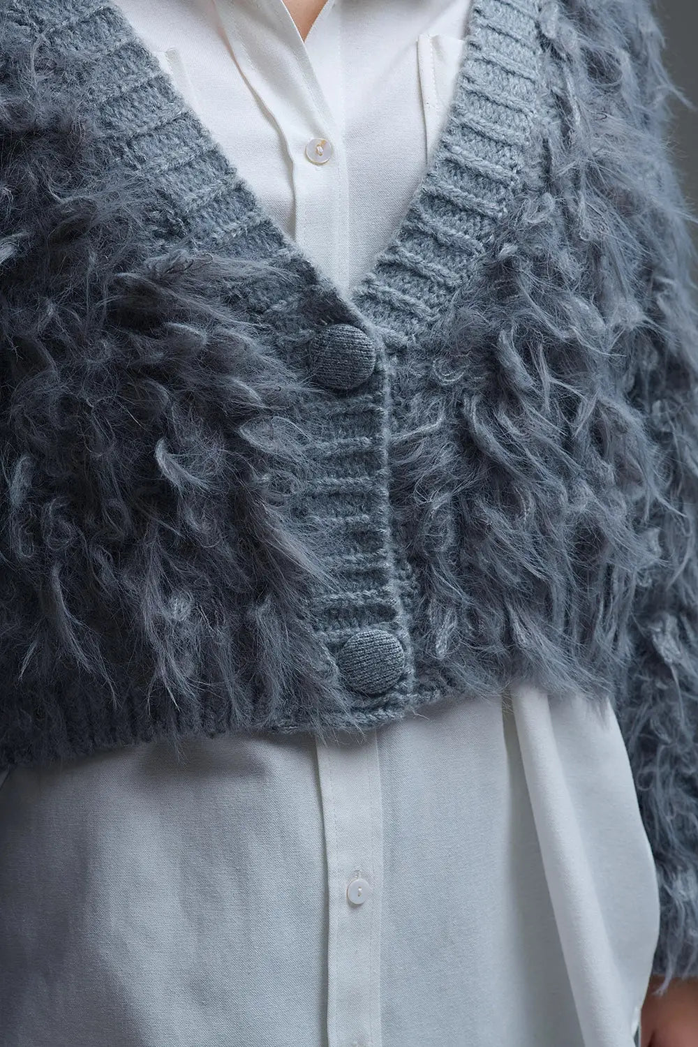 Chunky Shag Style Fluffy Knitted Cardigan in Grey - One Size / Grey - Coats and Jackets